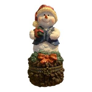 Festive VTG Snowman Holiday Figurine Trinket Box